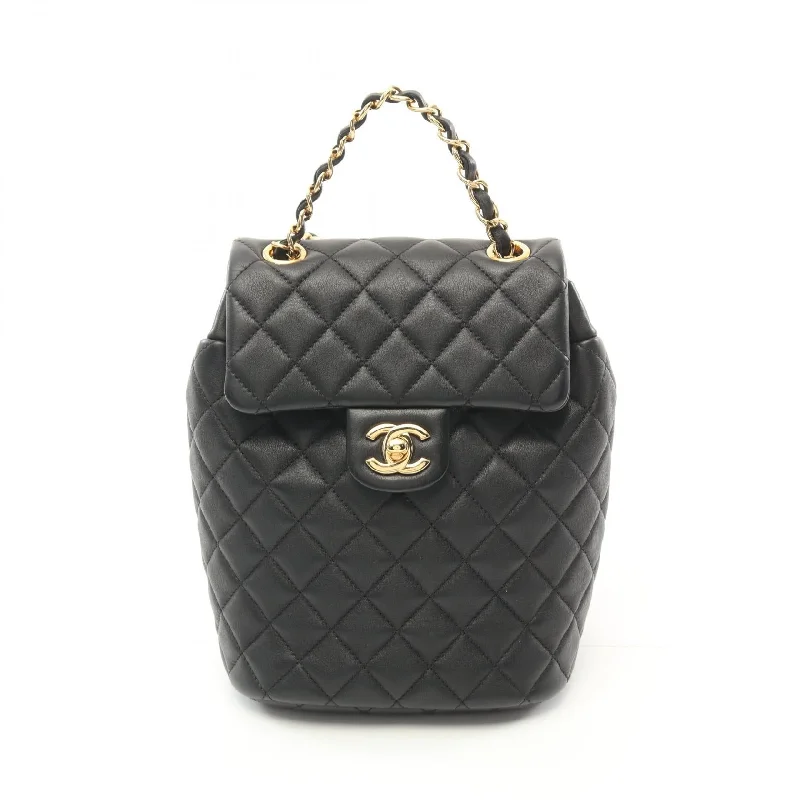 Handle bags with laptop sleeves for work -Chanel Matelasse Lambskin Backpack Black