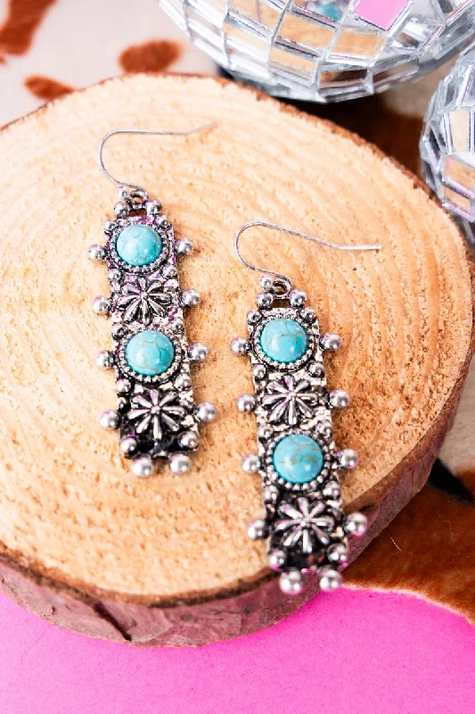 Round Drop Earrings for Classic -Tinsley Turquoise Silvertone Earrings