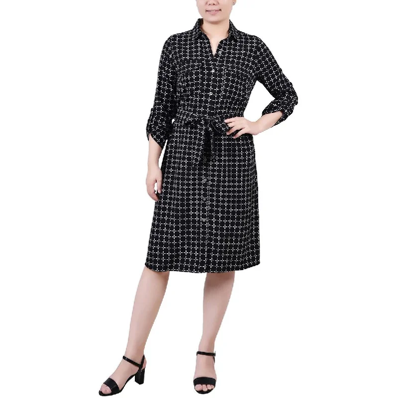 Rhinestone Dresses for Bling -NY Collection Womens Petites Printed Knee Length Shirtdress