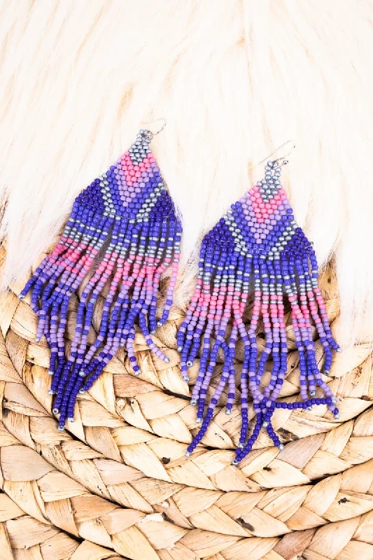 Drop Earrings for Fitness Activities -SALE! Lilibet Purple Seed Bead Fringe Earrings