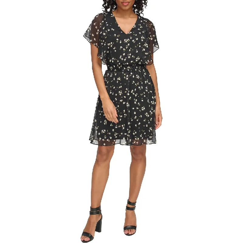 Gothic Dresses with Dark Tone -DKNY Womens V-Neck Floral Mini Dress