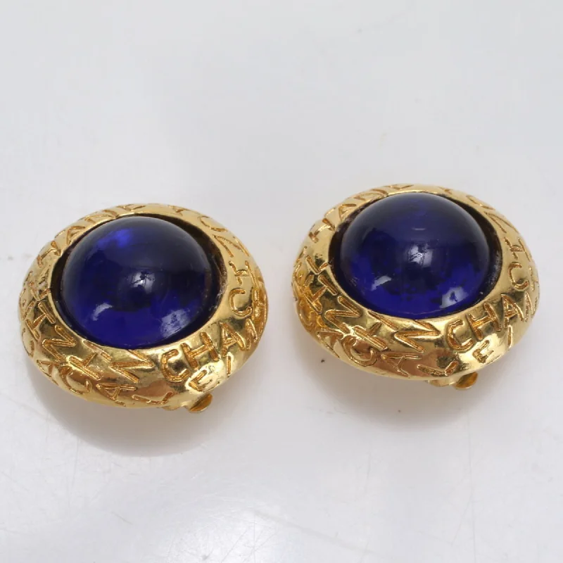 Push Back Drop Earrings for Convenience -Chanel blue   Plating Clip Earrings (Pre-Owned)