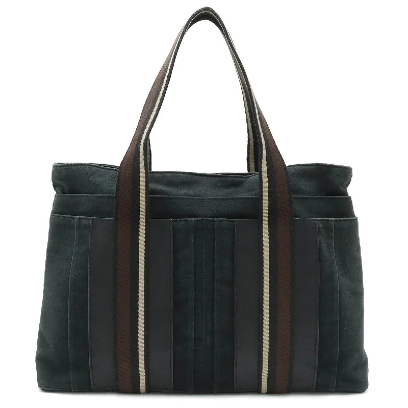 Handle bags with tropical leaves for summer -Hermes Canvas Leather Tote Bag Black Brown Beige