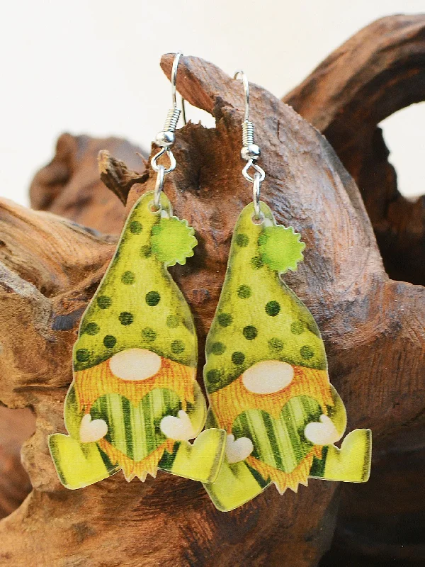 Drop Earrings for Anniversary -Wholesale St. Patrick's Acrylic Double Sided Printed Gnome Elf Earrings