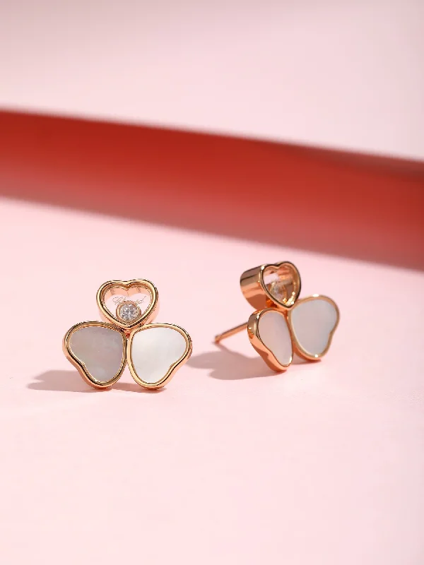 Drop Earrings with Crown Designs -Rose gold three-dimensional three petal mother of pearl shell earrings EHA150