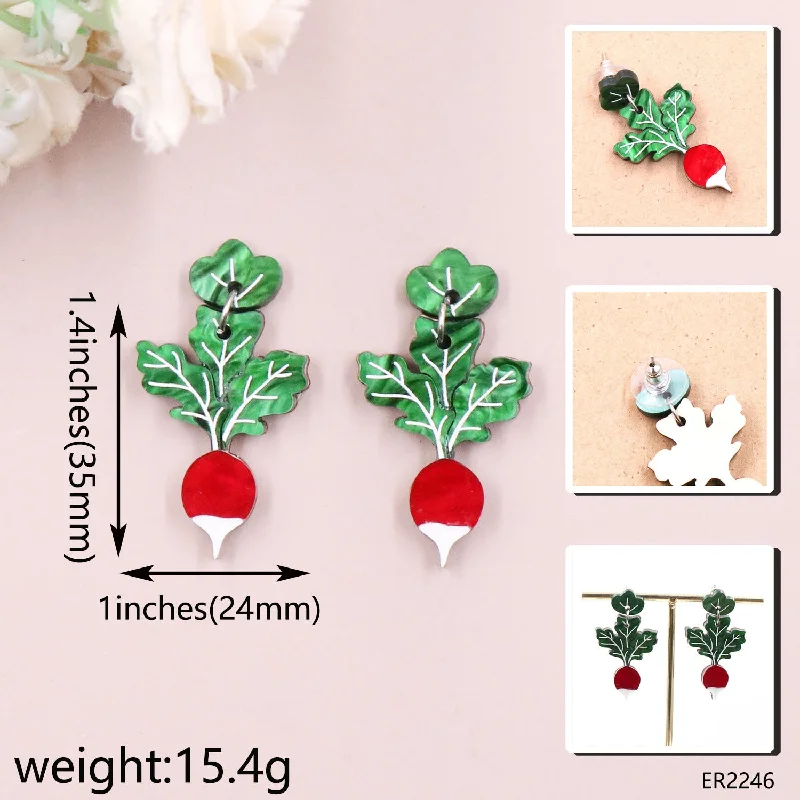 Indian Drop Earrings with Intricacy -Wholesale Easter Fruit Radish Acrylic Earrings