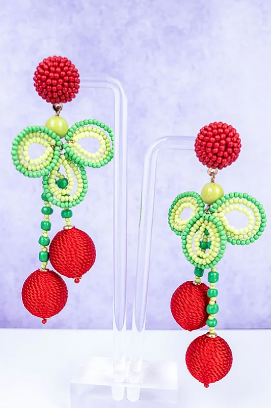 Bohemian Drop Earrings with Tassels -Viola Seed Bead And Woven Cherry Earrings