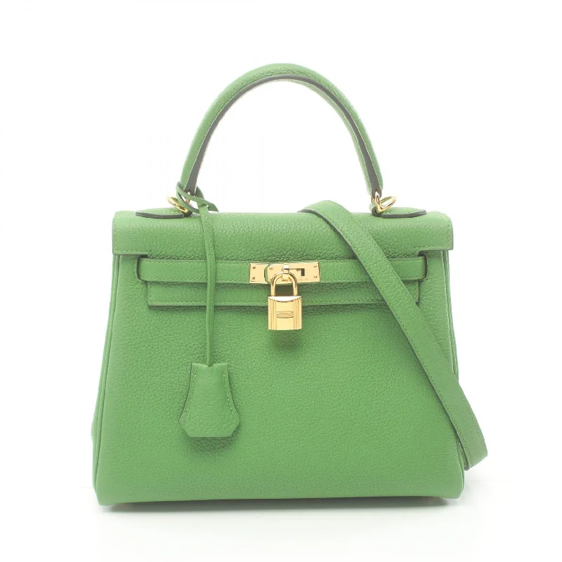 Handle bags with drawstring accents for style -Hermes Kelly 25 Togo Handbag Green