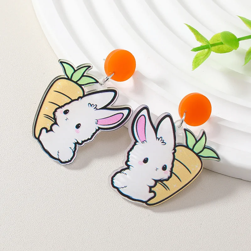 Push Back Drop Earrings for Convenience -Wholesale Easter Cartoon Bunny Carrot Acrylic Earrings