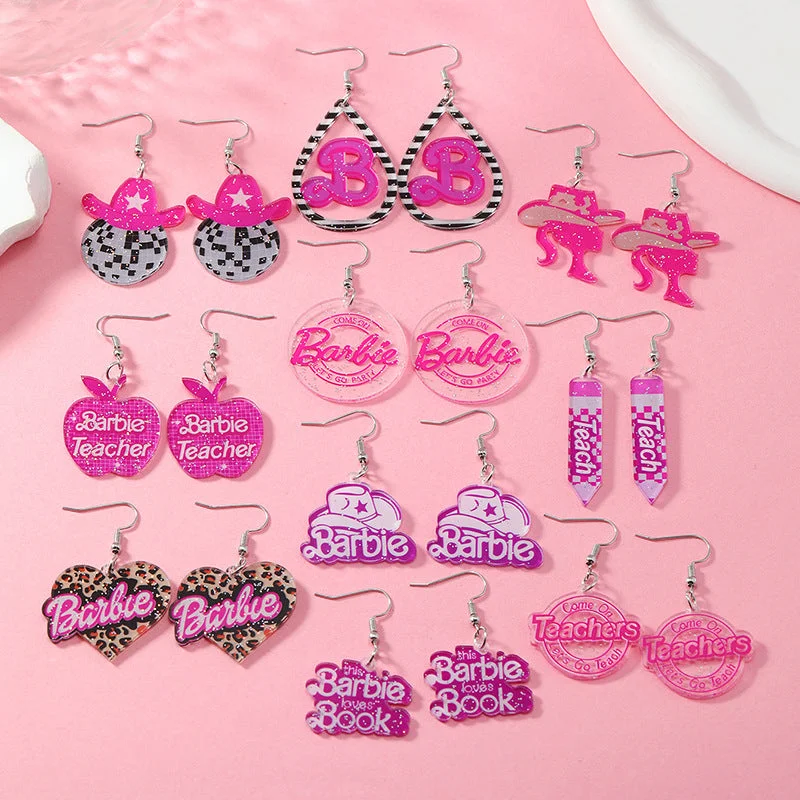 Drop Earrings with Matte Finish -Wholesale Pink Series Hat Love Apple Acrylic Earrings