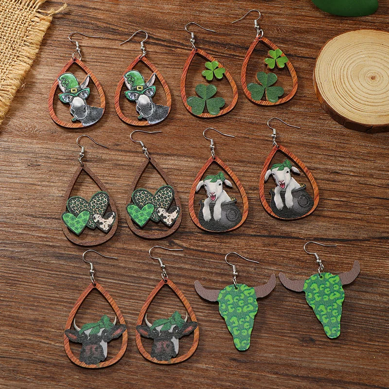 Drop Earrings for Wellness Routine -Wholesale Easter Cartoon Love Animal Shape Wooden Earrings