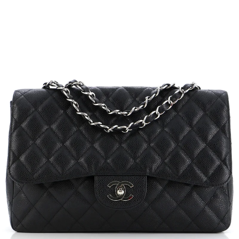 Handle bags with contrast stitching for detail -Classic Single Flap Bag Quilted Caviar Jumbo