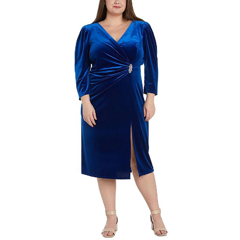 Retro Dresses for Throwback -R&M Richards Womens Plus Velvet V-Neck Cocktail And Party Dress