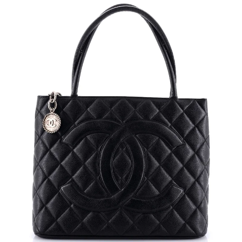 Handle bags with sleek hardware for sophistication -Medallion Tote Quilted Caviar