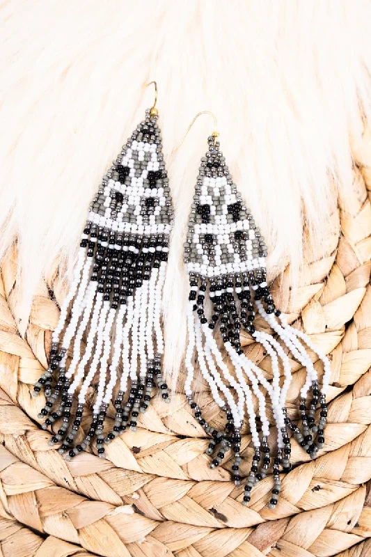 Drop Earrings for Mother's Day -SALE! Paradise Awaits Black Seed Bead Fringe Earrings