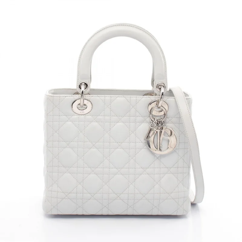 Handle bags with bright accents for pop -Dior Lady Dior Leather Handbag White