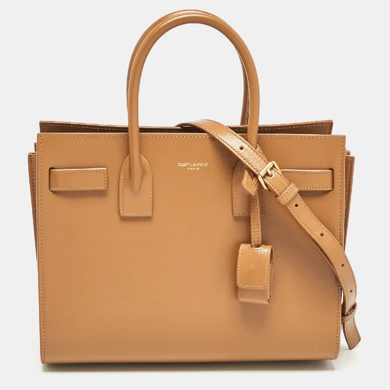 Handle bags with eco-friendly bamboo handles -Saint Laurent Brown Leather Baby Classic Sac De Jour Tote