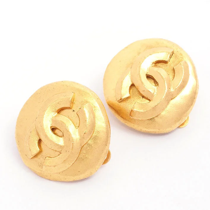 Drop Earrings with Vine Designs -Vintage Chanel Earrings Round CC