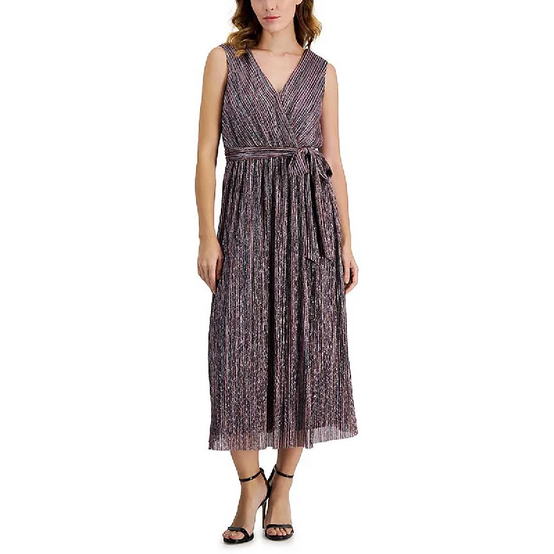 Fringed Dresses for Edgy -Anne Klein Womens Metallic Tea Length Midi Dress