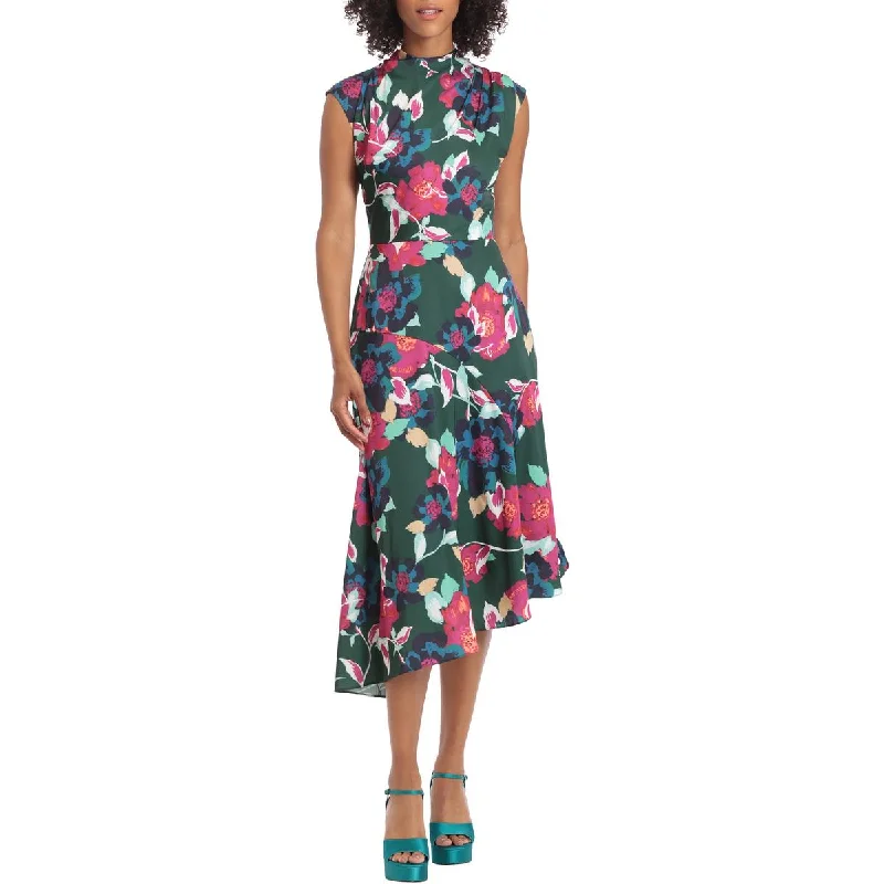 Formal Dresses for Occasions -Maggy London Womens Floral Asymmetric Midi Dress