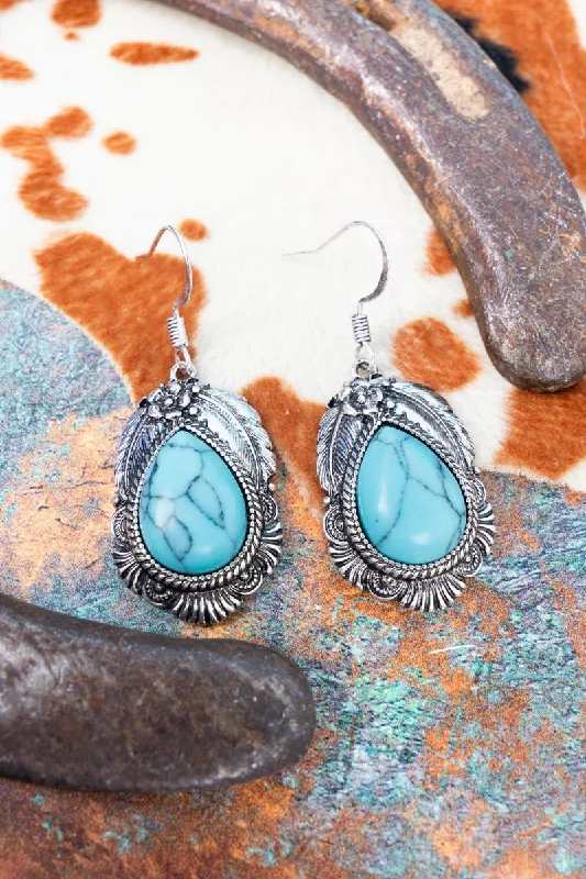 Drop Earrings with Infinity Symbols -Turquoise Silvertone Camina Earrings