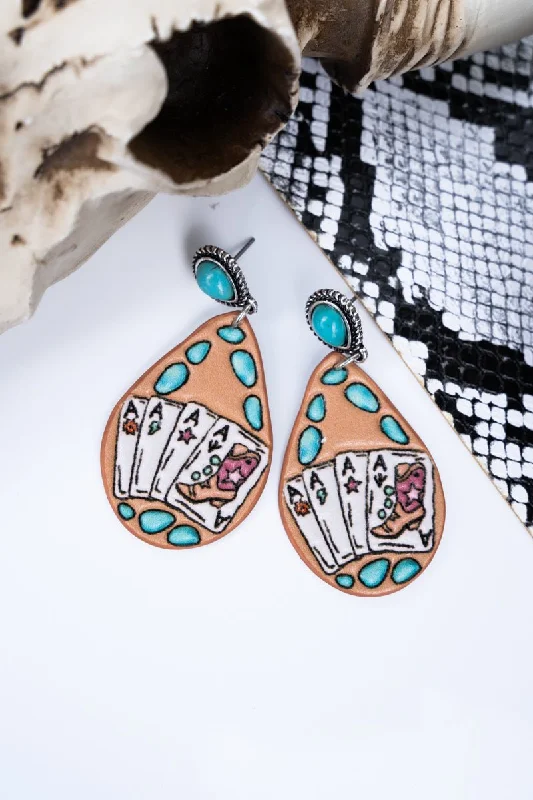 Gold Drop Earrings for Women -Turquoise Four Of A Kind Faux Leather Silvertone Earrings