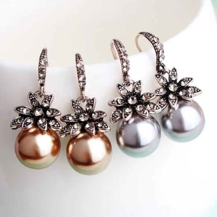 Drop Earrings for Mother's Day -Wholesale Vintage Creative Pearl Sunflower Diamond Earrings