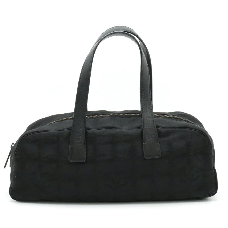 Handle bags with spacious pockets for travel -Chanel Nylon Jacquard Leather Mini Boston Bag Black