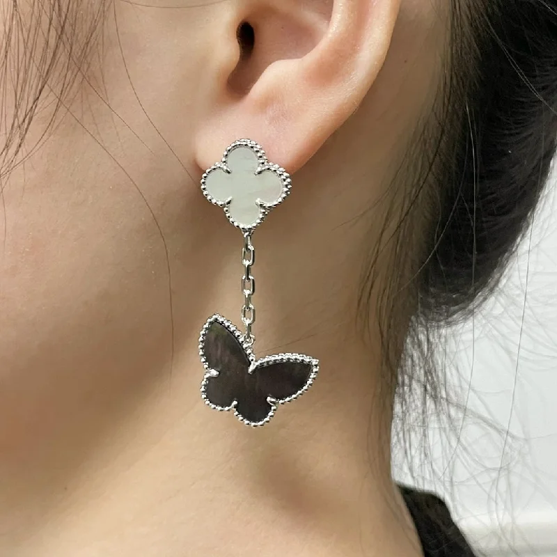 Drop Earrings with Debossed Designs -VCA Four Leaf Clover Butterfly Two Flower Earrings EHA253