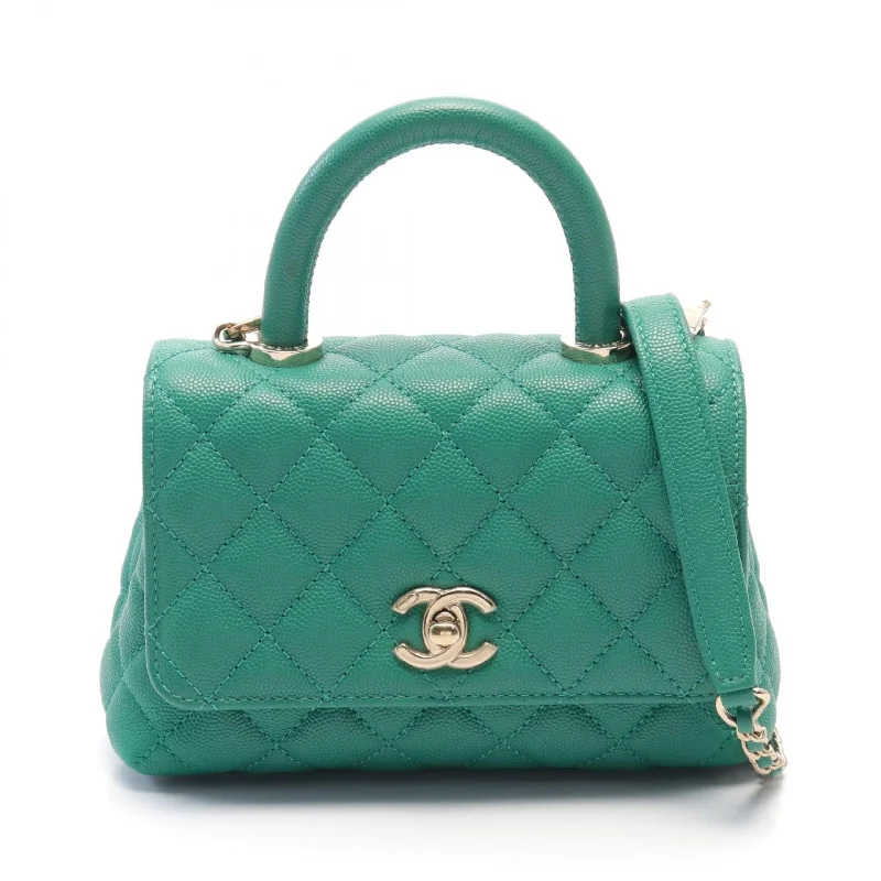 Handle bags with sleek zippers for closure -Chanel Coco Handle XXS Leather Handbag Green