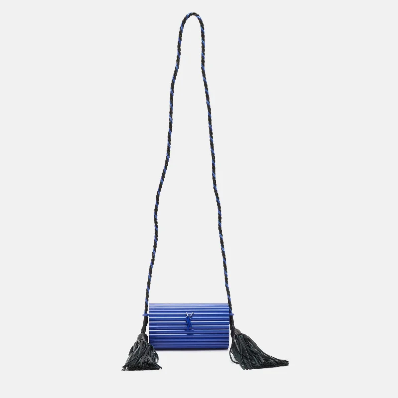 Foldable handle bags for easy storage convenience -Saint Laurent Blue Plexiglass Opium Tassel Minaudiere Bag