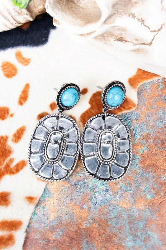 Drop Earrings for Gym Workout -Turquoise Thundercanyon Silvertone Earrings