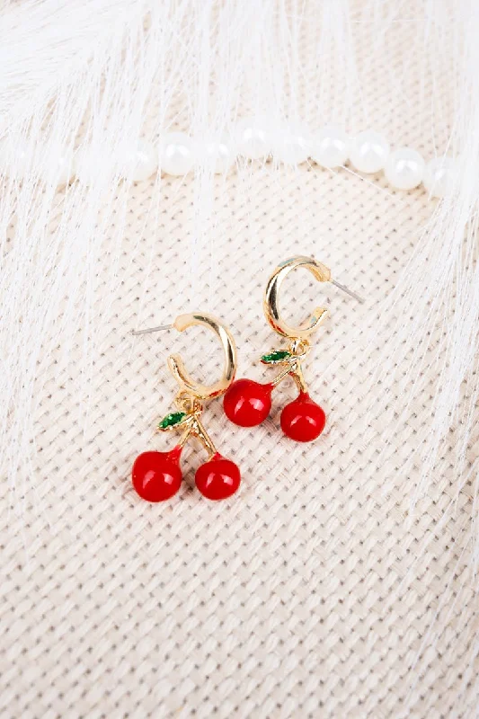 Rhinestone Drop Earrings for Sparkle -Crystal Avenue Cherry Picken Goldtone Earrings