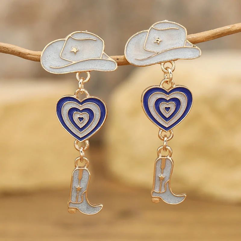 Drop Earrings with Leaf Motifs -Wholesale Western Cowboy Hats Boots Love Alloy Oil Drop Earrings