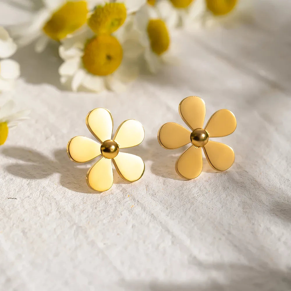 Drop Earrings for Engagement Party -Light Luxury Gold Plated Stainless Steel Daisy Earrings