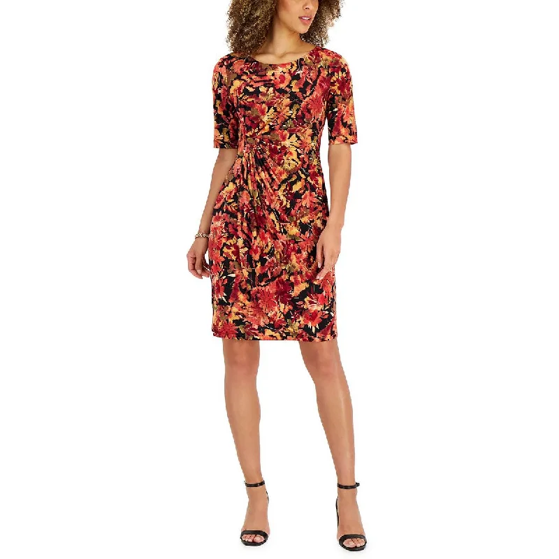 Silk Dresses for Luxurious -Connected Apparel Womens Petites Floral Gathered Sheath Dress