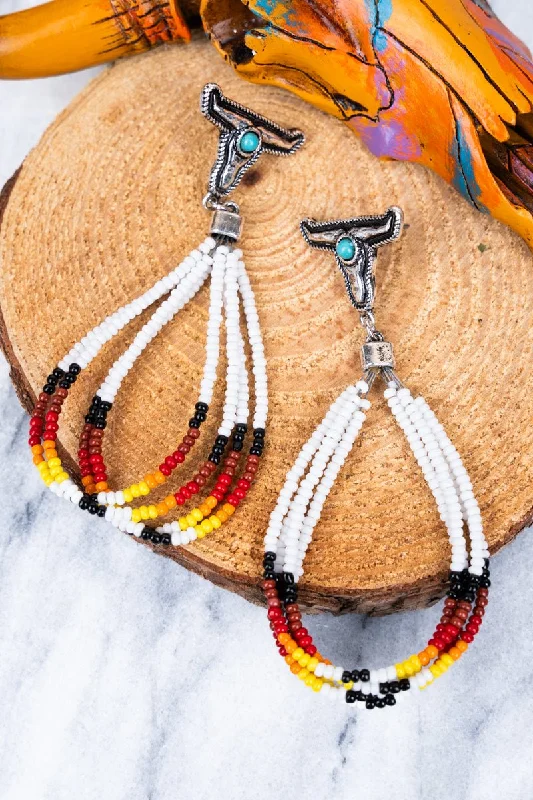 Indian Drop Earrings with Intricacy -SALE! White Creek Steer Seed Bead Earrings