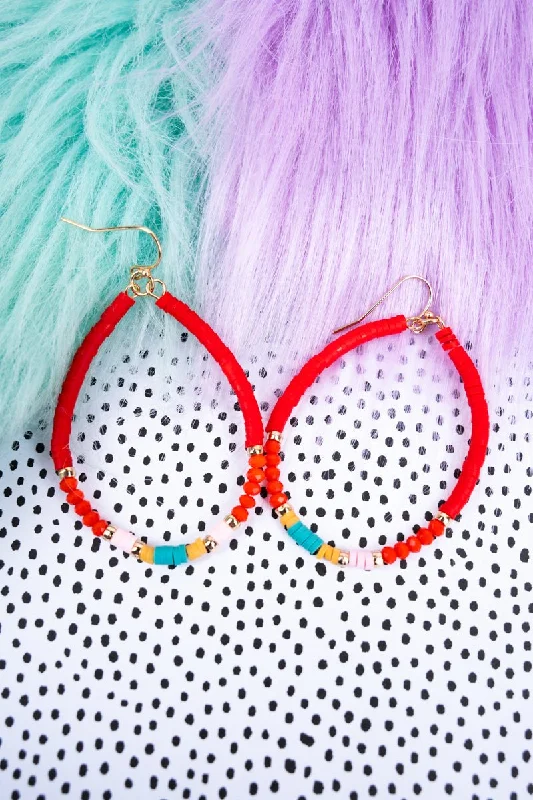 Large Drop Earrings for Statement -SALE! Red New Haven Beaded Teardrop Earrings