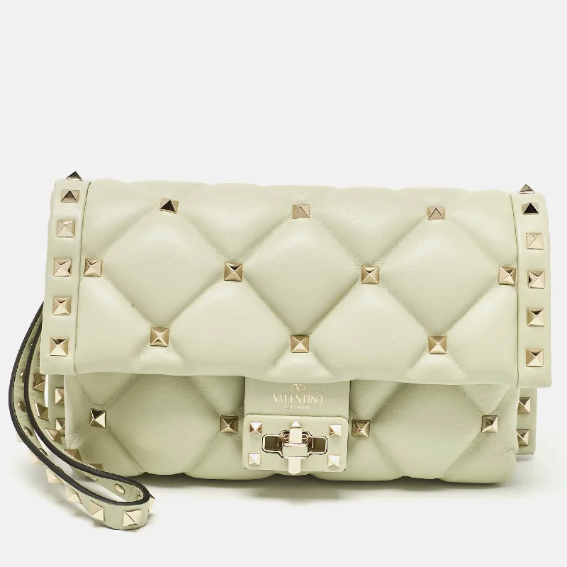 Insulated handle bags for keeping food fresh -Valentino Mint Green Quilted Leather Candystud Wristlet Clutch