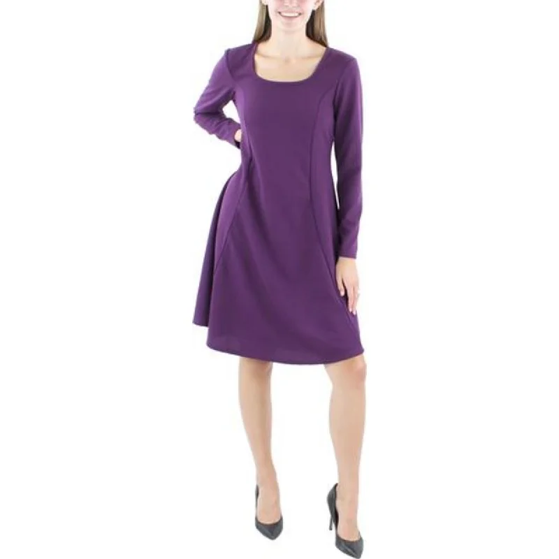 Purple Dresses for Royalty -24seven Comfort Apparel Womens Plus Fit & Flare Long Sleeve Fit & Flare Dress