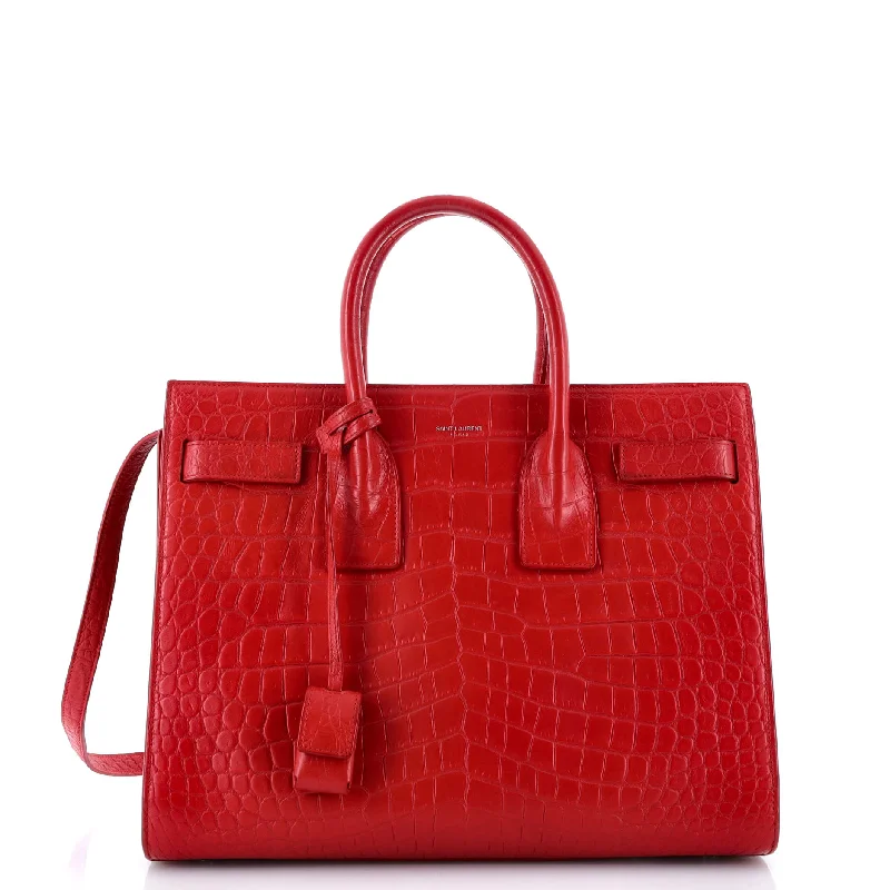 Handle bags with spacious interiors for storage -Sac de Jour NM Bag Crocodile Embossed Leather Small