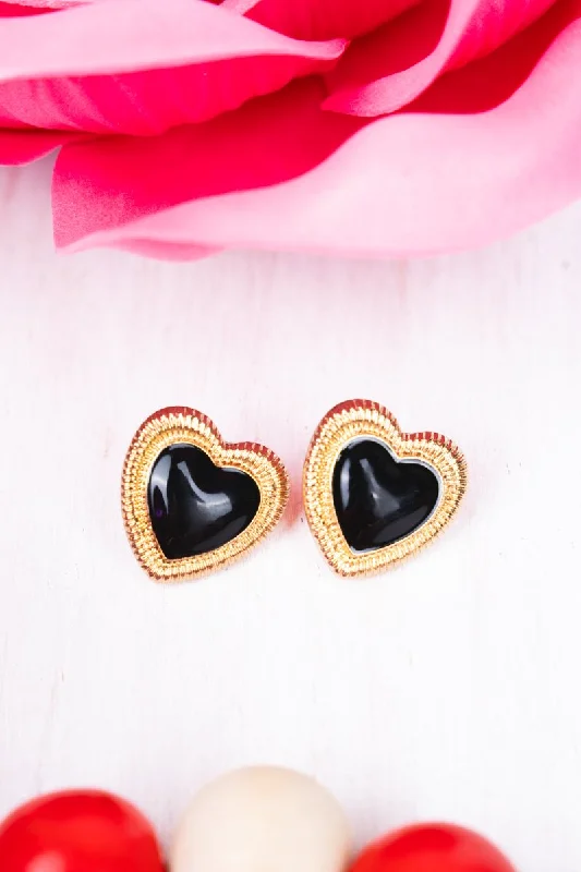 Drop Earrings for Yoga Session -Crystal Avenue Black and Goldtone Mina Heart Earrings