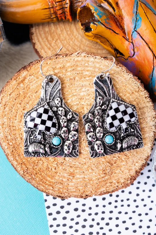 Drop Earrings with Animal Motifs -TIPI Texas Valley Cattle Tag Silvertone Earrings