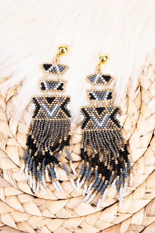 Drop Earrings for Concert Look -SALE! Sheridan Lake Black Seed Bead Fringe Earrings