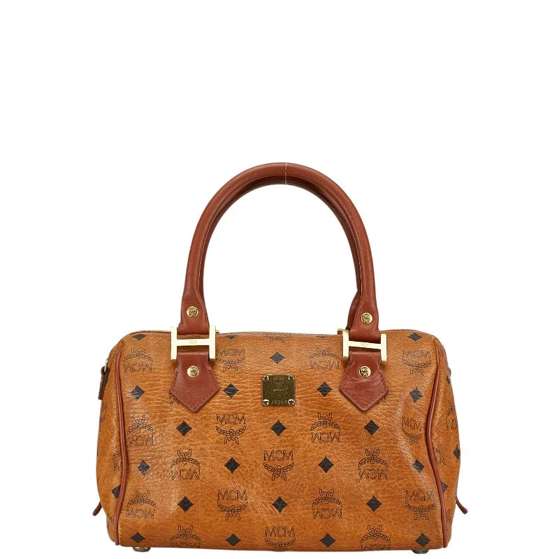 Handle bags with reinforced stitching for durability -MCM Visetos Mini Boston Bag Brown PVC Leather