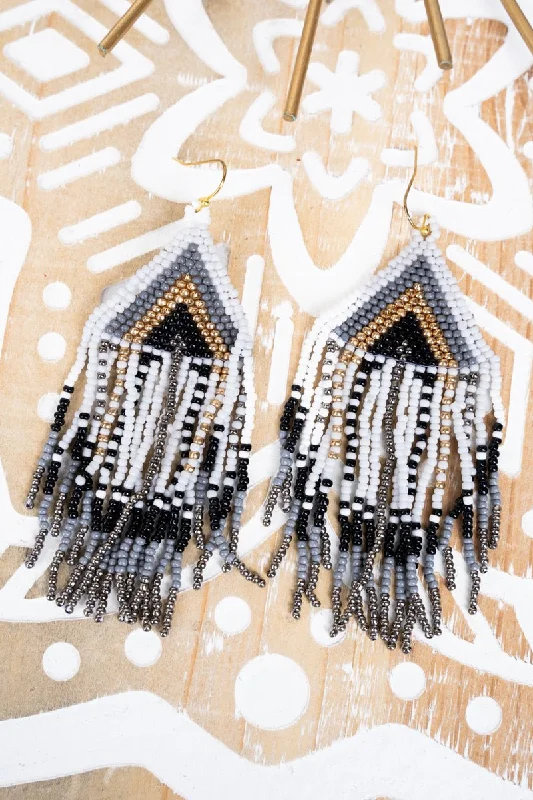 Heavy Duty Drop Earrings for Durability -SALE! Sedona Black Seed Bead Fringe Earrings