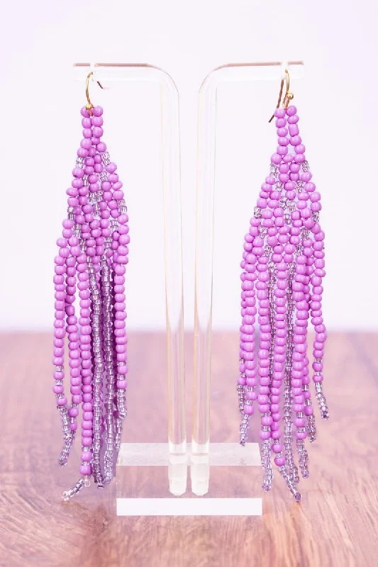 Drop Earrings for Evening Gown -SALE! Fabulous Fringe Lavender Seed Bead Fringe Earrings