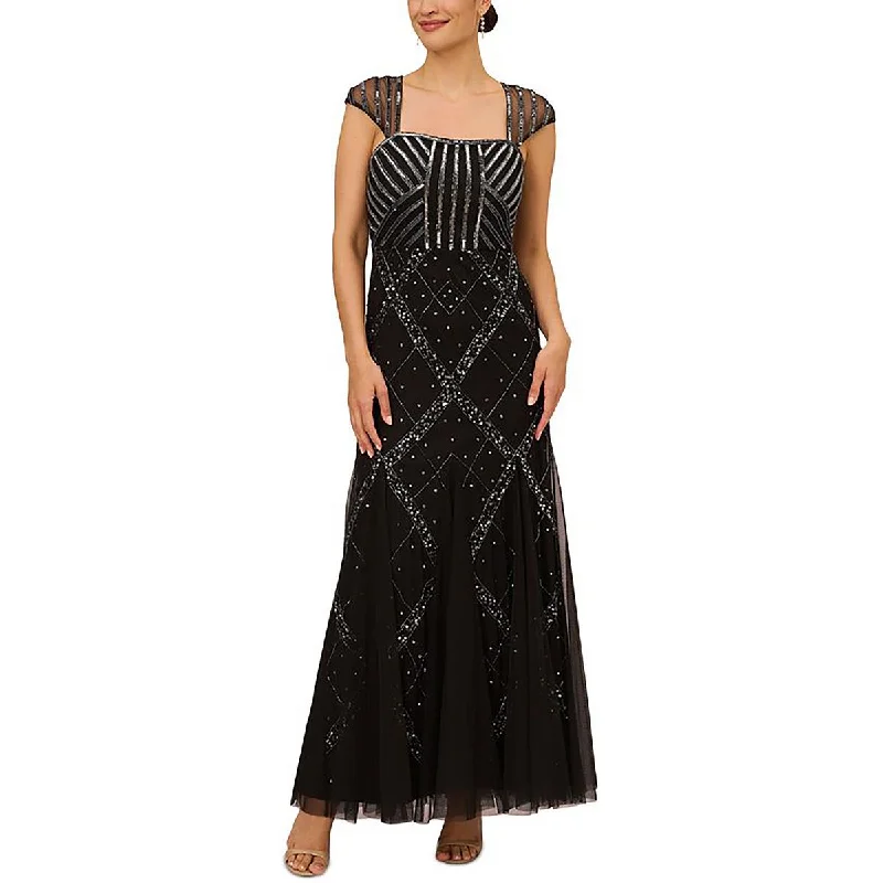 Tiered Dresses for Voluminous -Papell Studio by Adrianna Papell Womens Embellished Square Neck Evening Dress