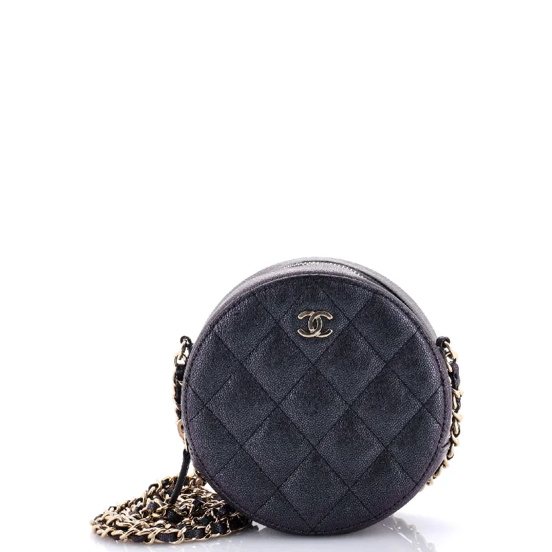 Handle bags with sturdy leather grip accents -Round Clutch with Chain Quilted Iridescent Caviar Mini