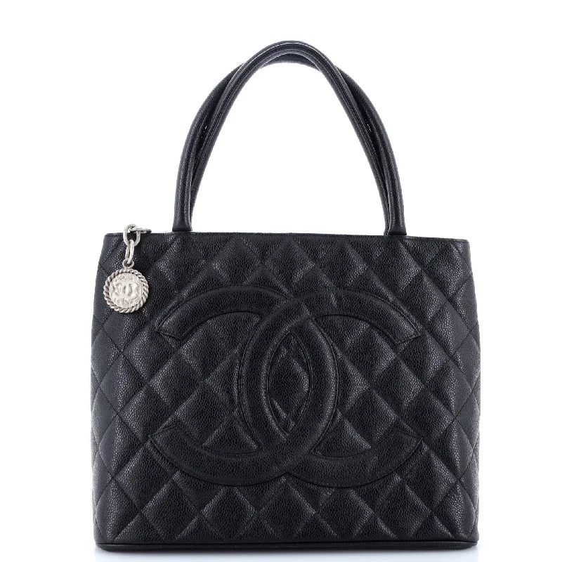 Handle bags with denim fabric for casual -Medallion Tote Quilted Caviar